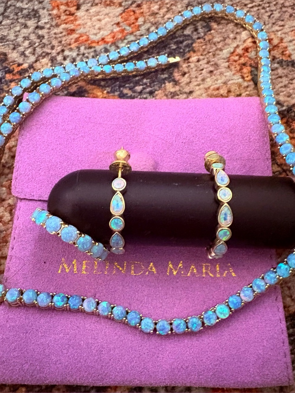 Melinda Maria Blue Opal Necklace ,Matching Ring and Earrings